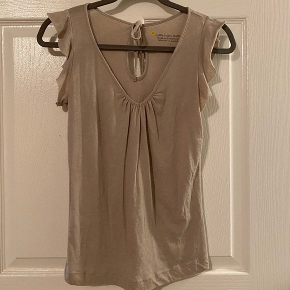 EUC Anthropologie Little Yellow Button Beige Top S - Picture 3 of 5